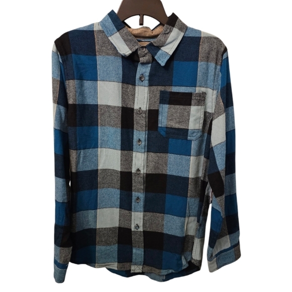 Kids Univibe Boys Cotton Marine Plaid Flannel Long Sleeve Button Up Size L - Picture 1 of 5